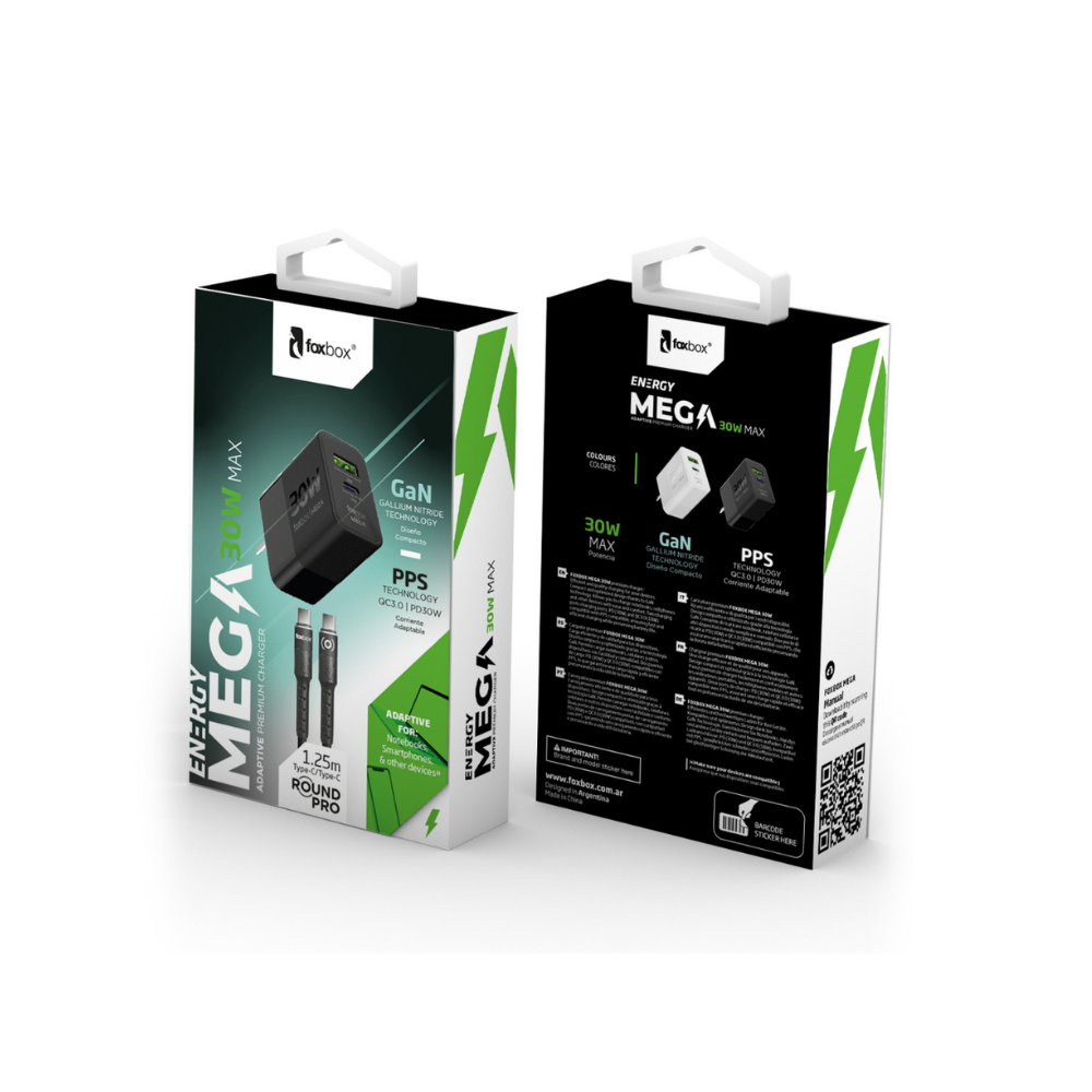 CARGADOR DE PARED FOXBOX MEGA 30W CON CABLE TYPE C